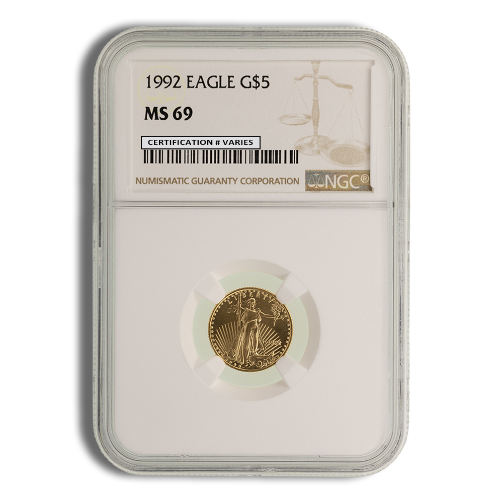 1992 1/10 oz Gold Eagle $5 NGC MS69