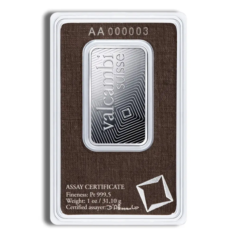 1 oz Platinum Bar - Valcambi (Carded) - Image 2