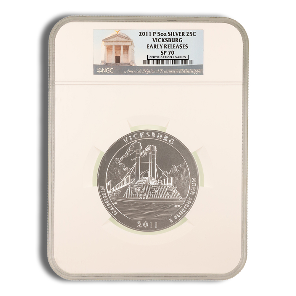 2011-P 5 oz America The Beautiful Silver Vicksburg Silver Coin NGC SP70