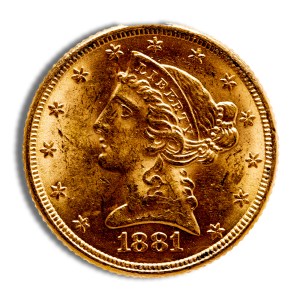 $5 Gold Liberty Half Eagle - BU