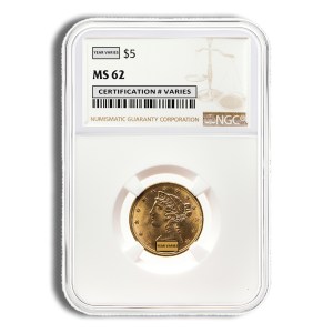 $5 Gold Liberty Half Eagle - NGC MS62