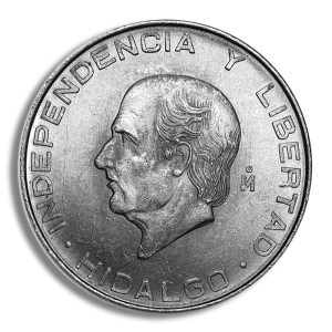 1955-1957 Mexico 5 Pesos Hidalgo Silver Coin (Avg Circ)