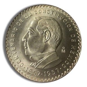 1957 Mexico 5 Pesos Constitution Silver Coin (BU)