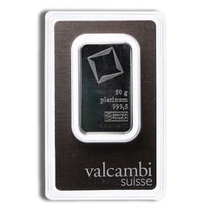 50 gram Platinum Bar - Valcambi (Carded)