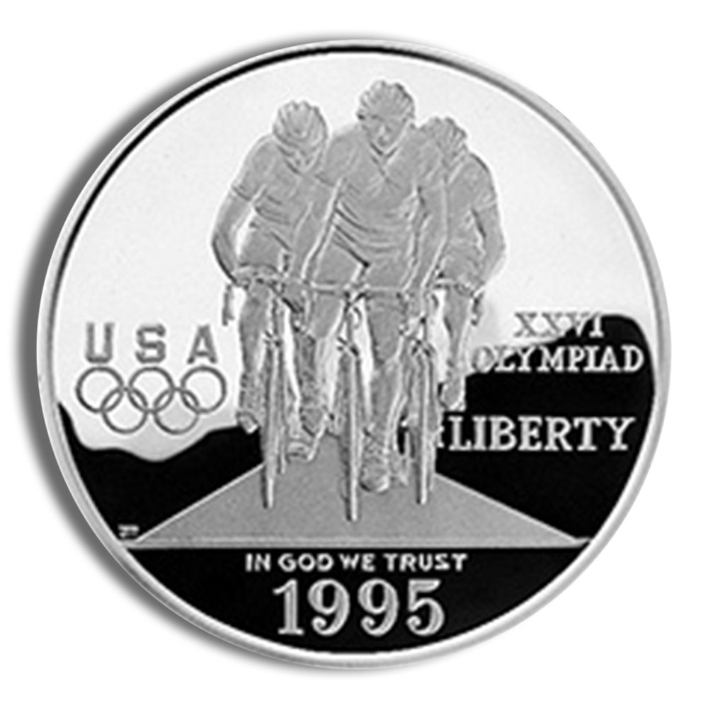 1995-P $1 Olympic Cycling Silver Commemorative - Proof