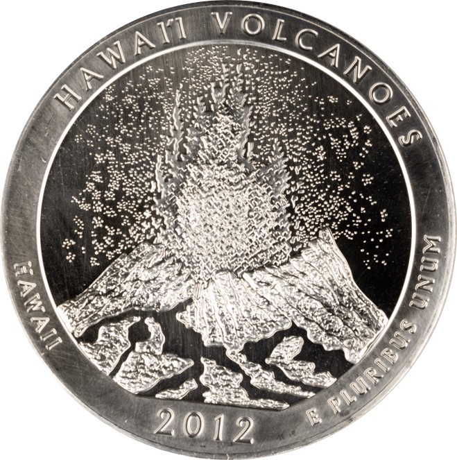 2012 5 oz America The Beautiful Silver Hawaii Volcanoes Silver Coin - BU