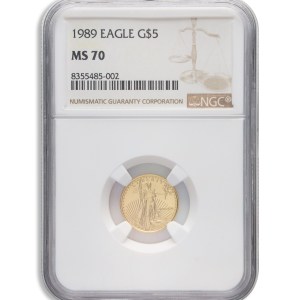 1989 1/10 oz Gold Eagle $5 NGC MS70